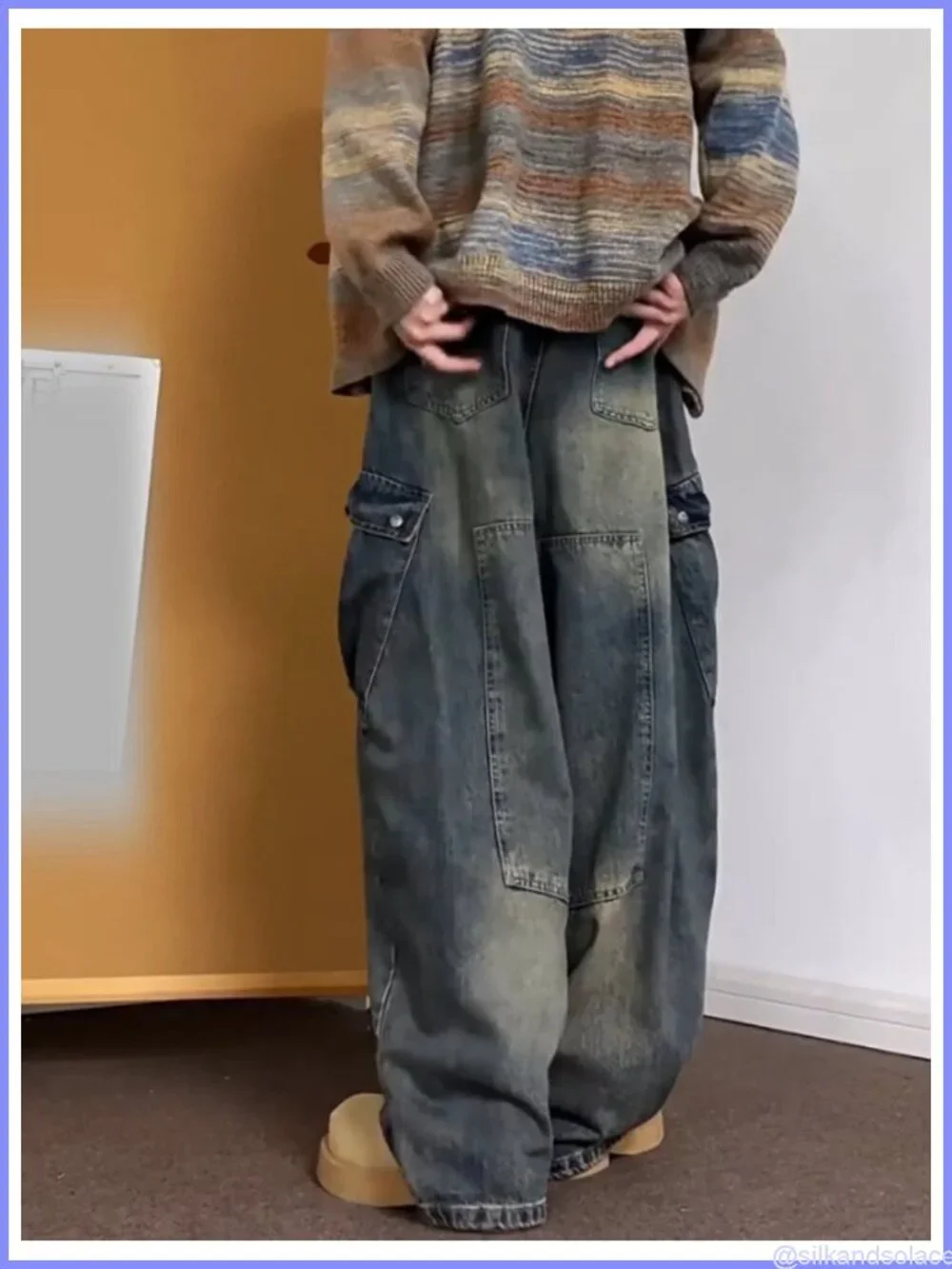 Baggy Cargo Wide Leg Denim Jeans Men Barrel Oversized Street Style